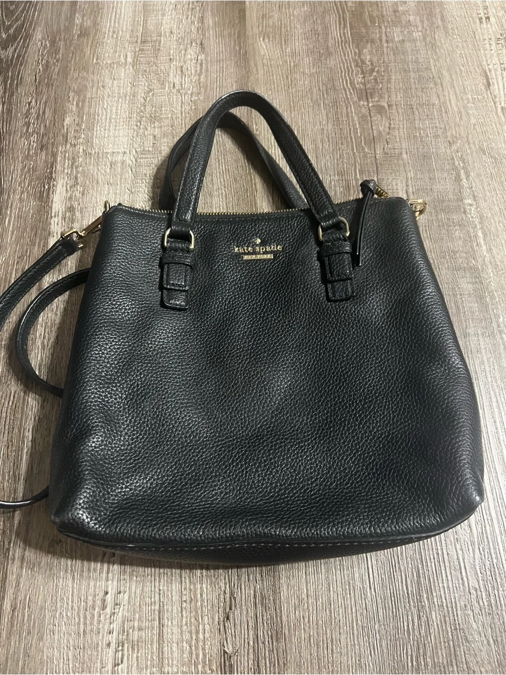 Kate Spade Black Pebbled Leather Jackson Street Hayley Satchel/Crossbody Handbag